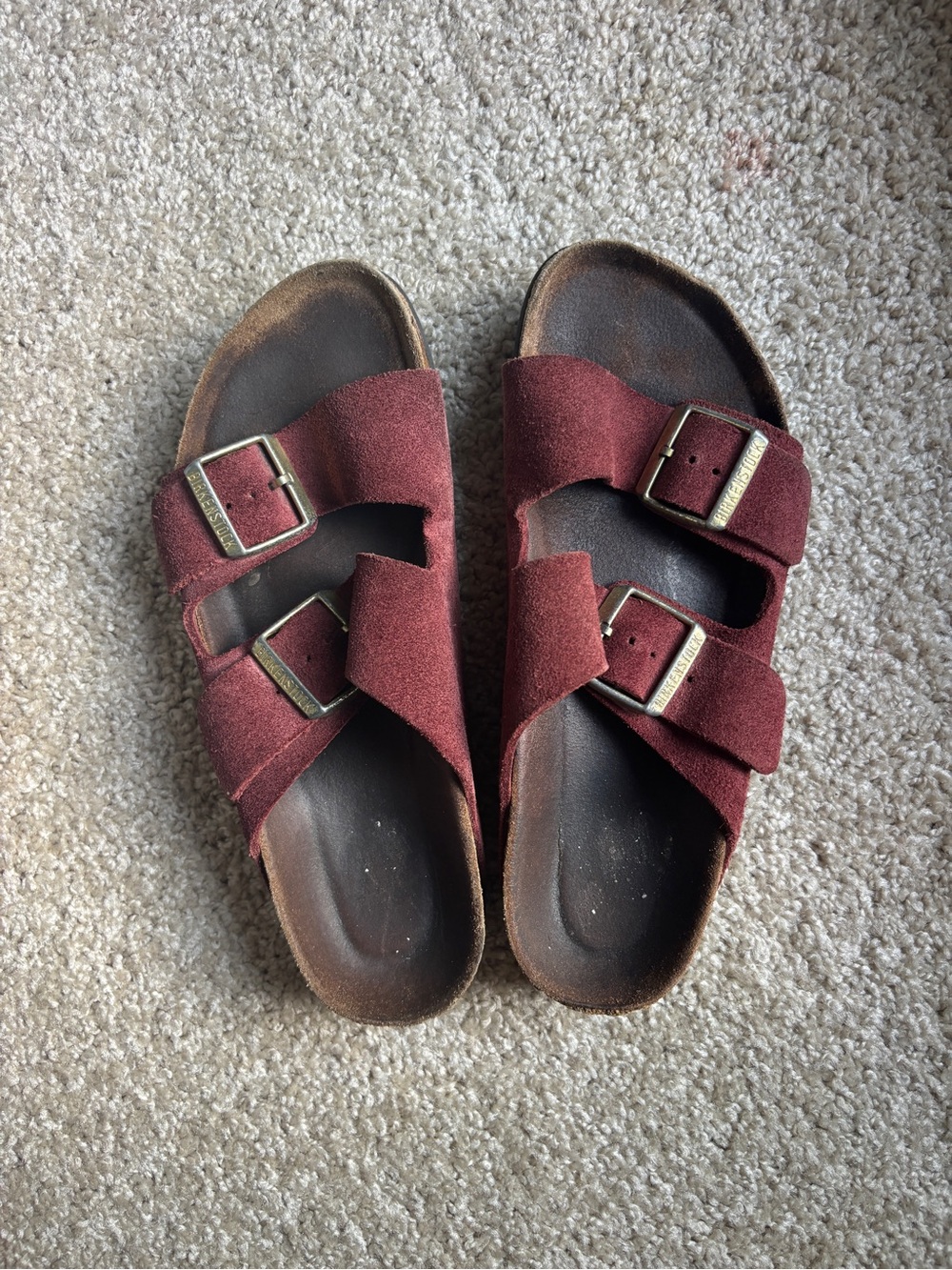Burgundy Arizona Suede Birkenstock Double Buckle Sandals
